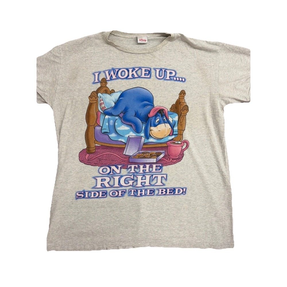 Vintage Disney Store Eeyore Woke Up On The Right Side Of The Bed T-Shirt Gray XL